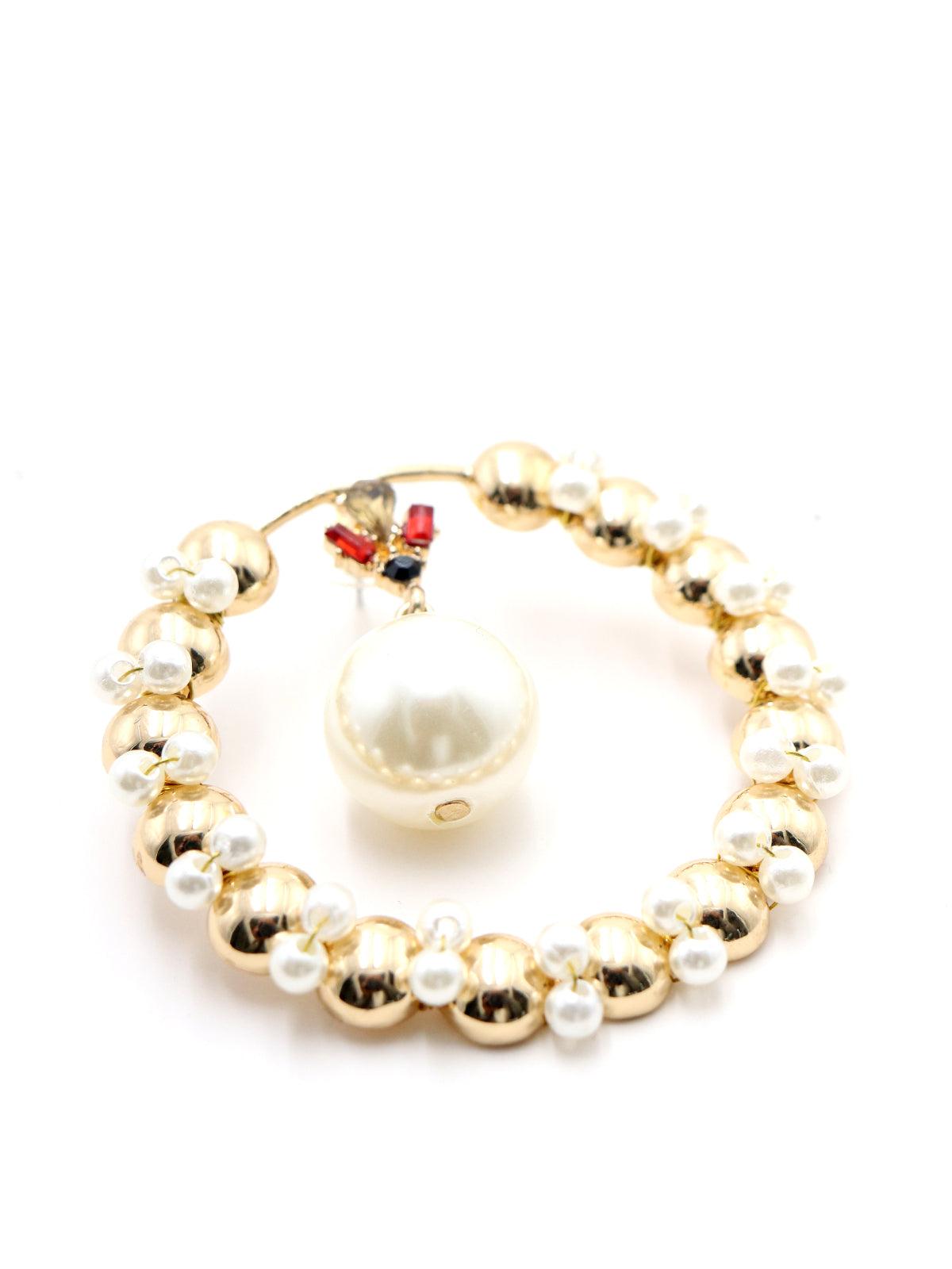 Women's Shiny Golden Pearl Stud Earrings - Odette