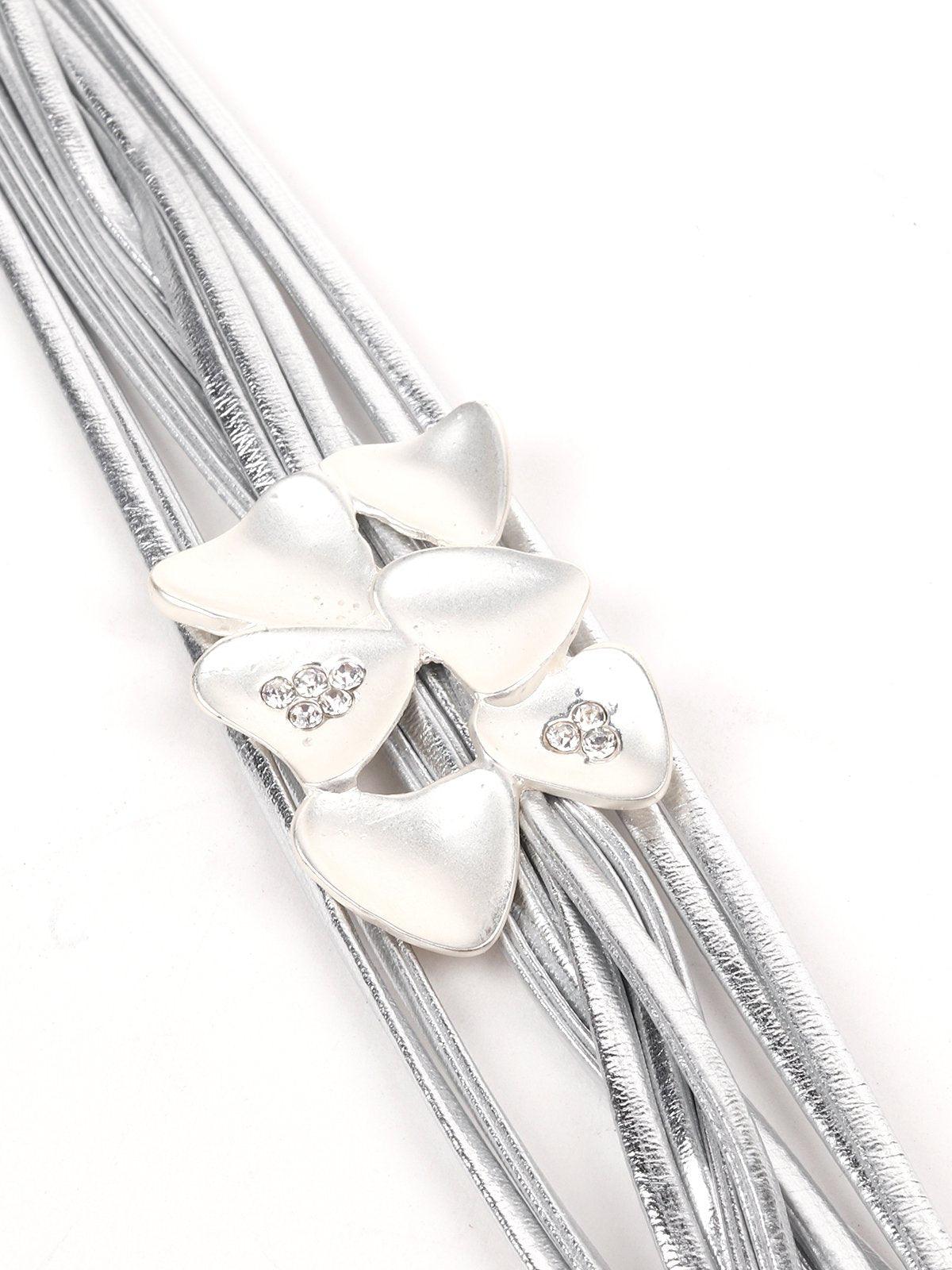Women's Shiny Silver Tone Multi Layered Bracelet - Odette