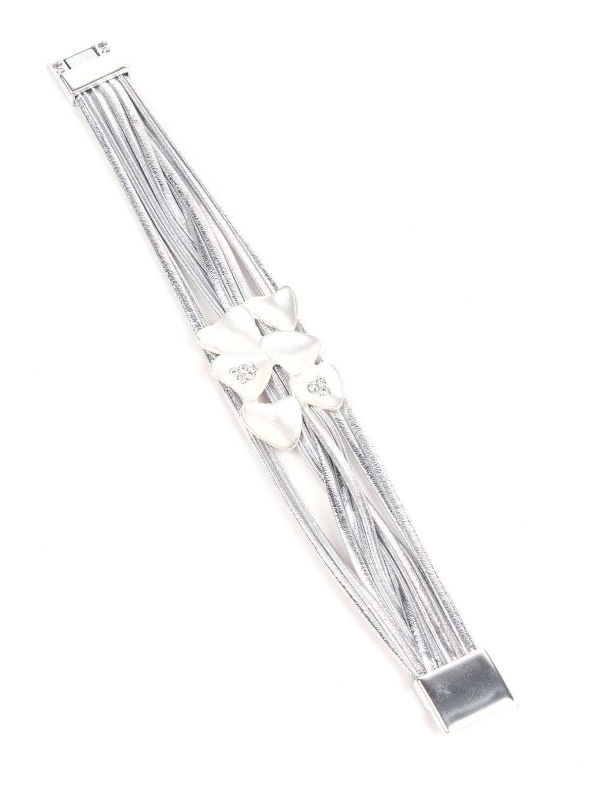 Women's Shiny Silver Tone Multi Layered Bracelet - Odette
