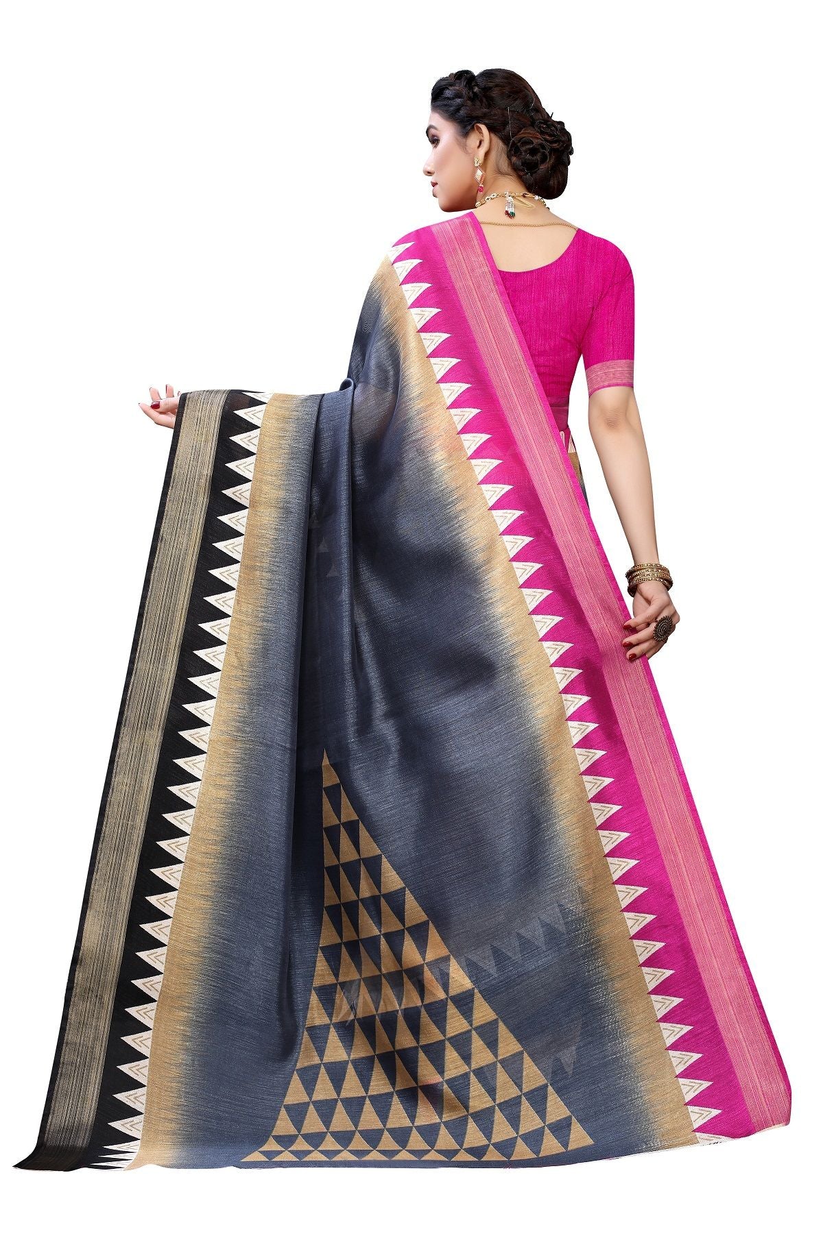 Women's Linen Jari Border Saree With Blouse Piece1 - Vamika