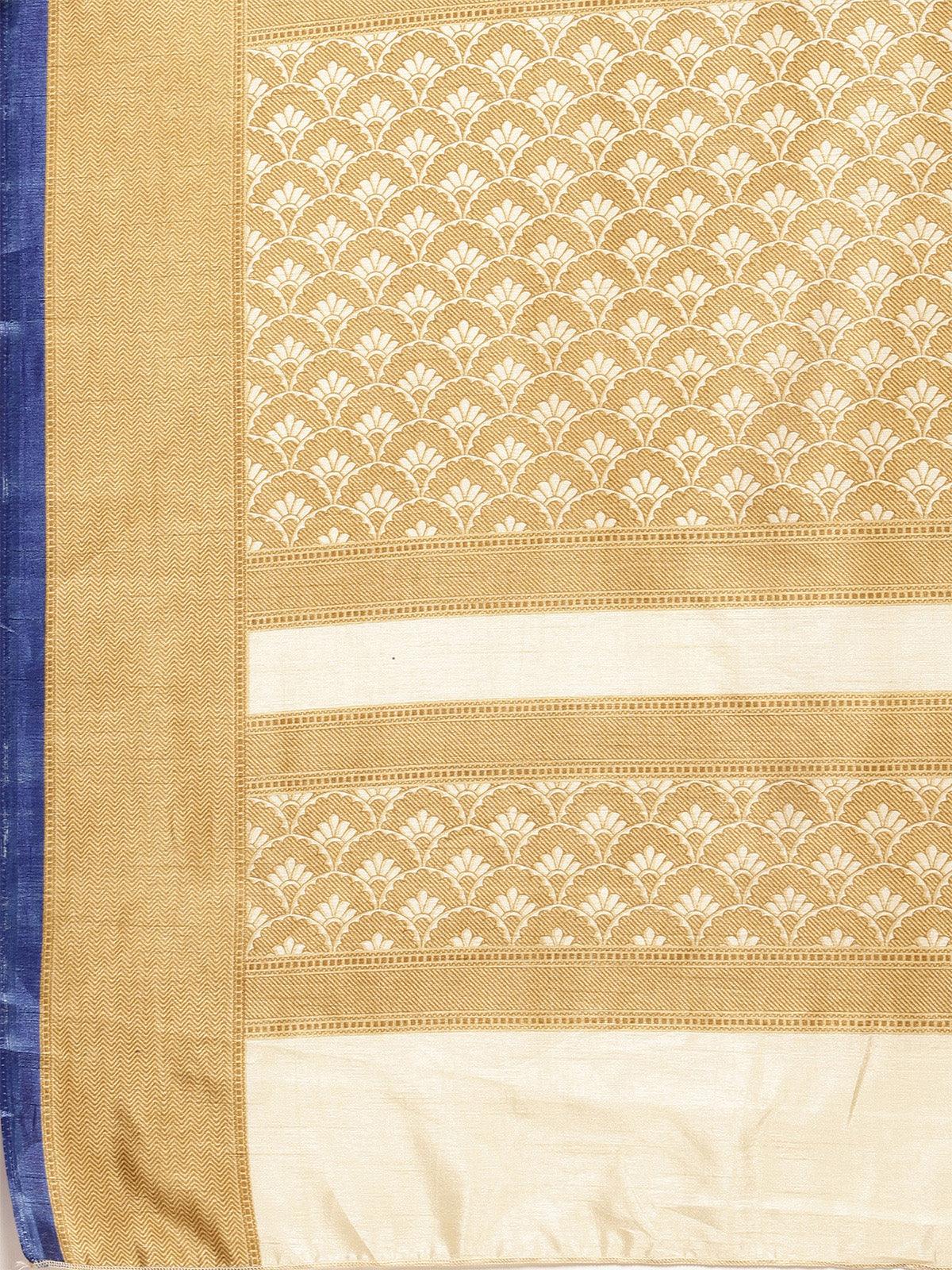 Women's Silk Blend Beige Printed Saree With Blouse Piece - Odette