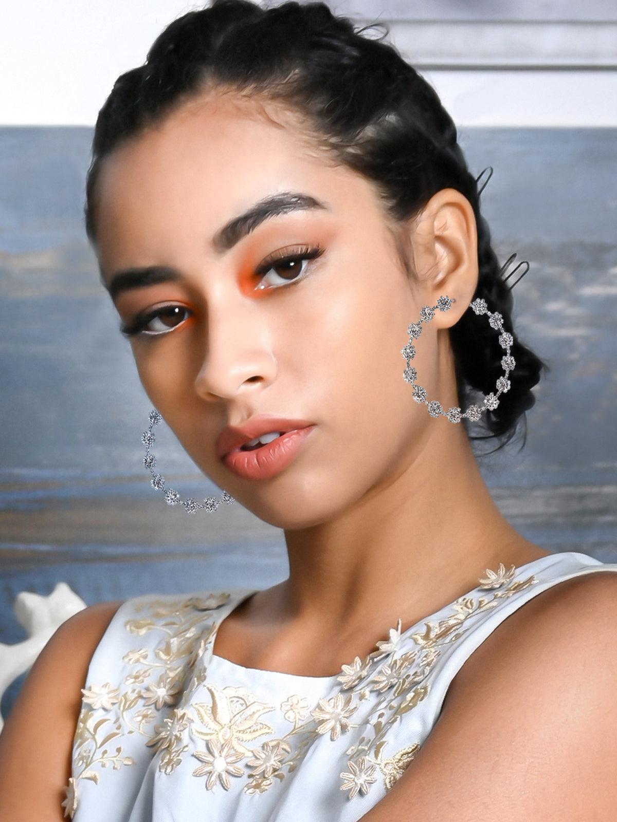 Women's Silver Crystal Hoop Earrings - Odette