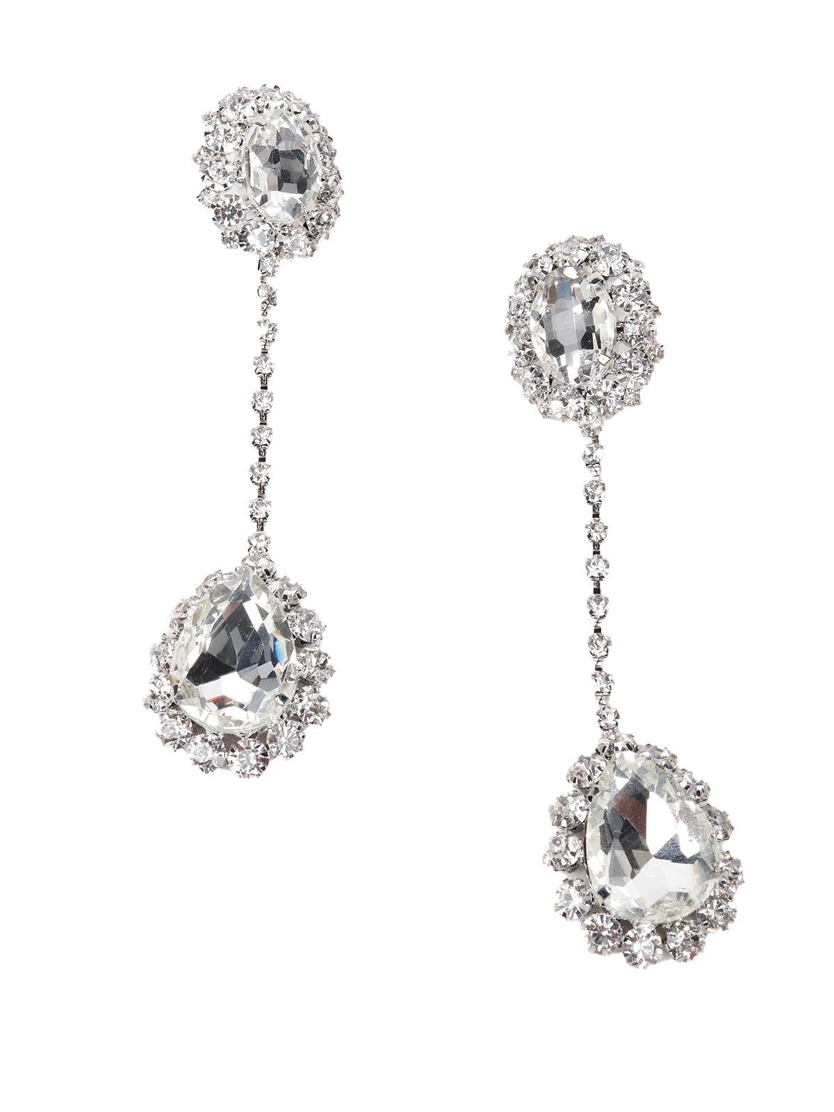 Women's Silver Crystal Statement Drop Earrings - Odette