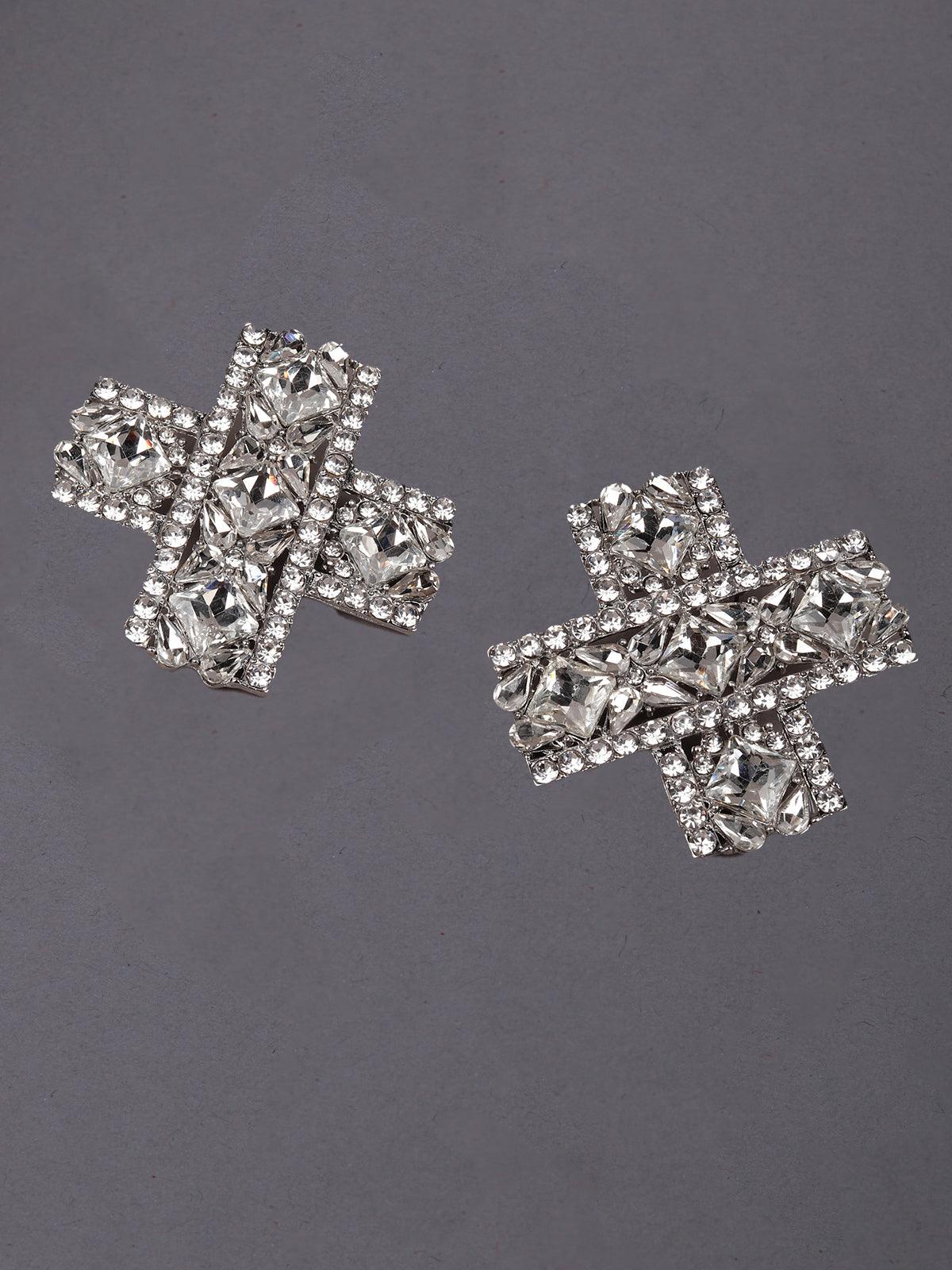 Women's Silver Crystal Statement Earrings - Odette