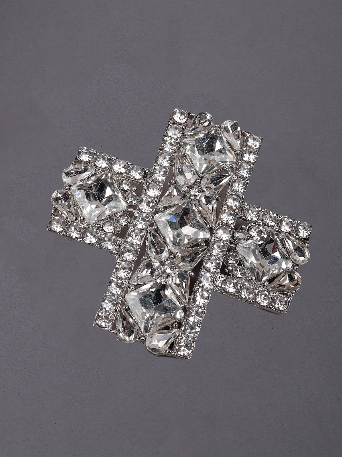 Women's Silver Crystal Statement Earrings - Odette