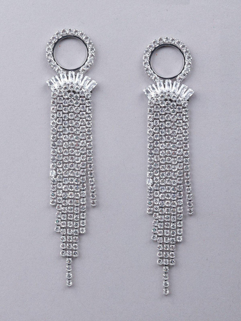 Women's Silver Crystal Tassel Drop Earring