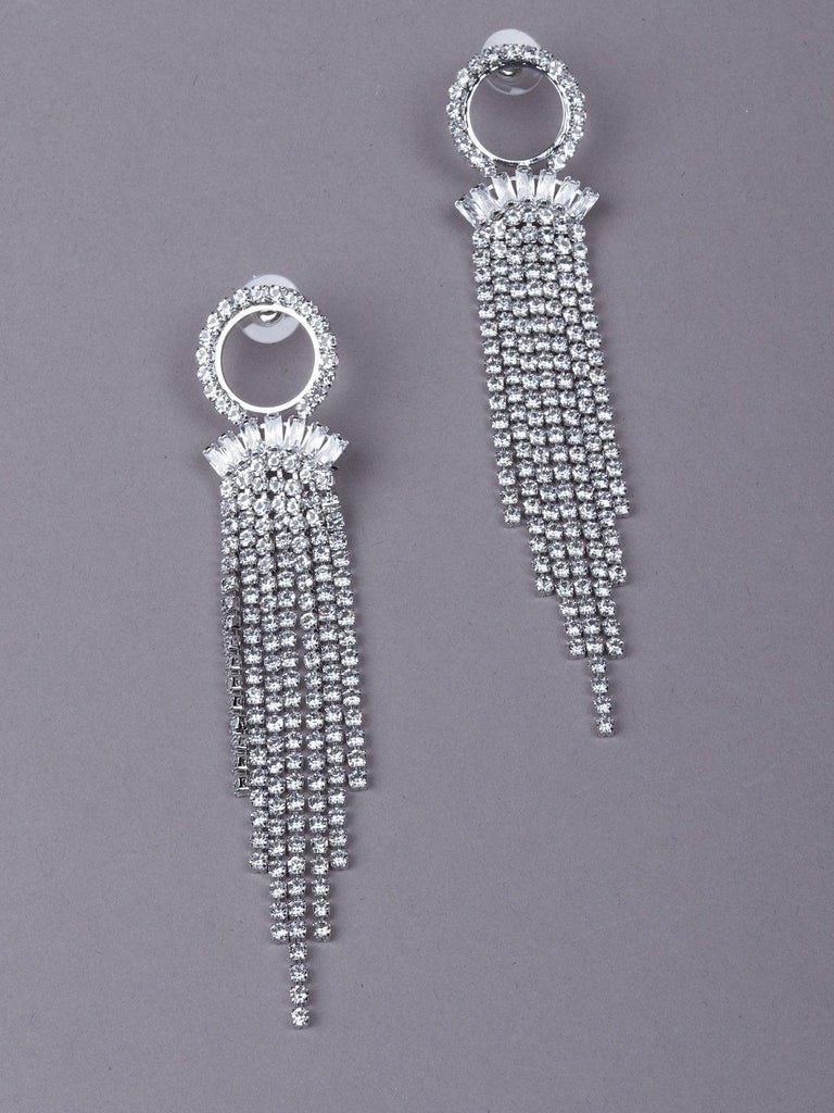 Women's Silver Crystal Tassel Drop Earring