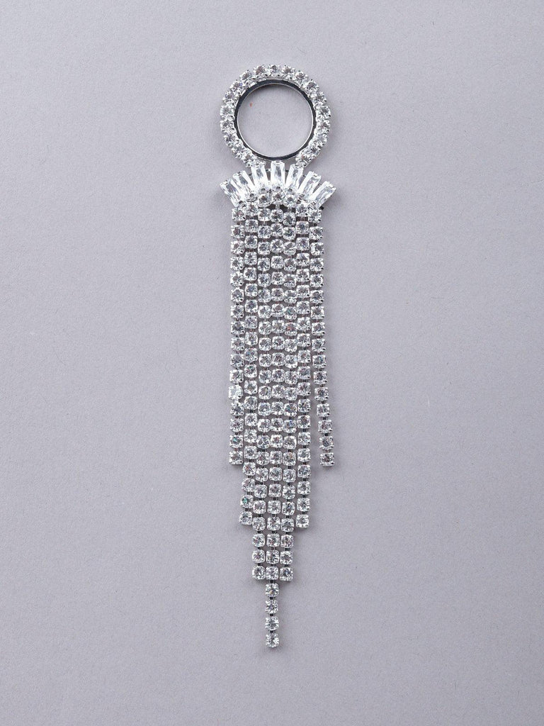 Women's Silver Crystal Tassel Drop Earring