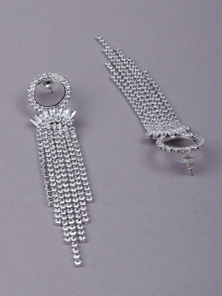 Women's Silver Crystal Tassel Drop Earring