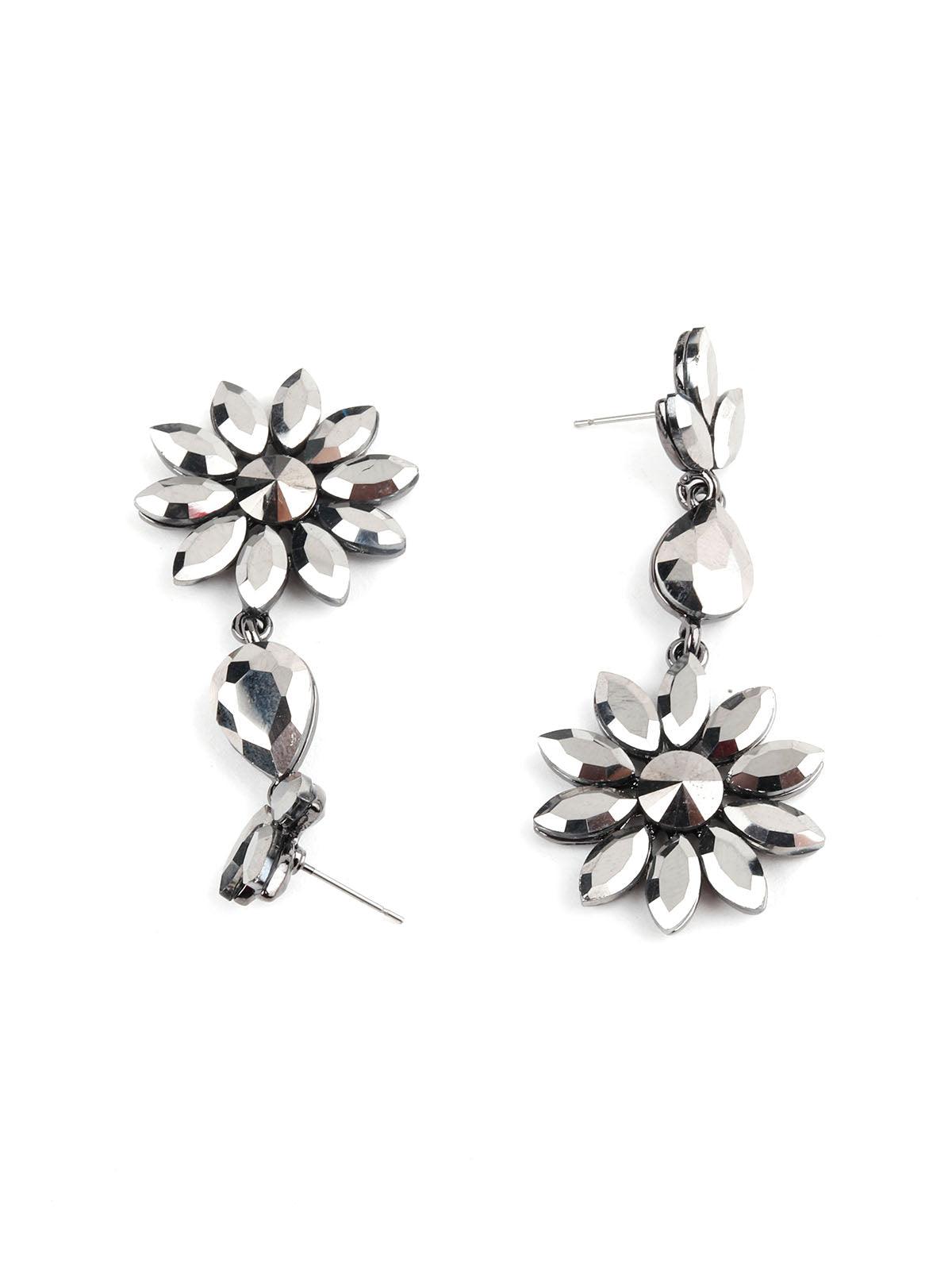 Women's Silver Floral Crystal Drop Earrings - Odette