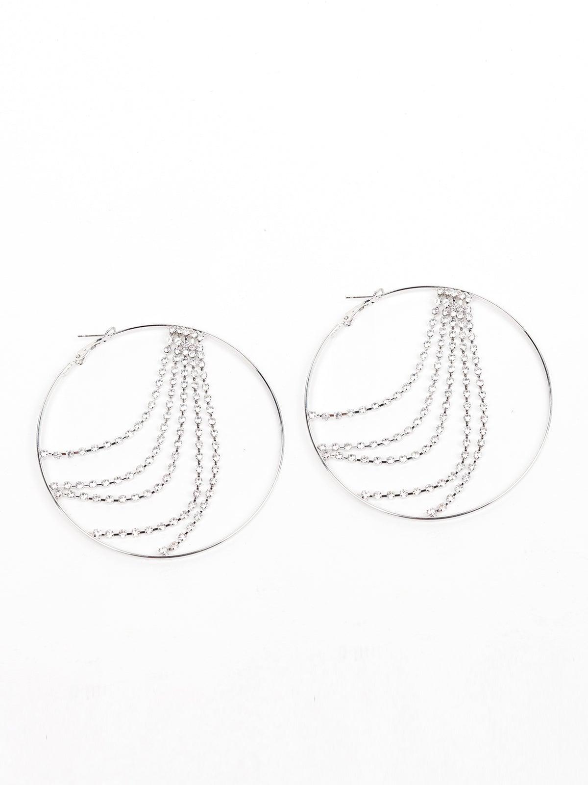 Women's Silver Hoop Earrings With Crystal Strings Embedded - Odette