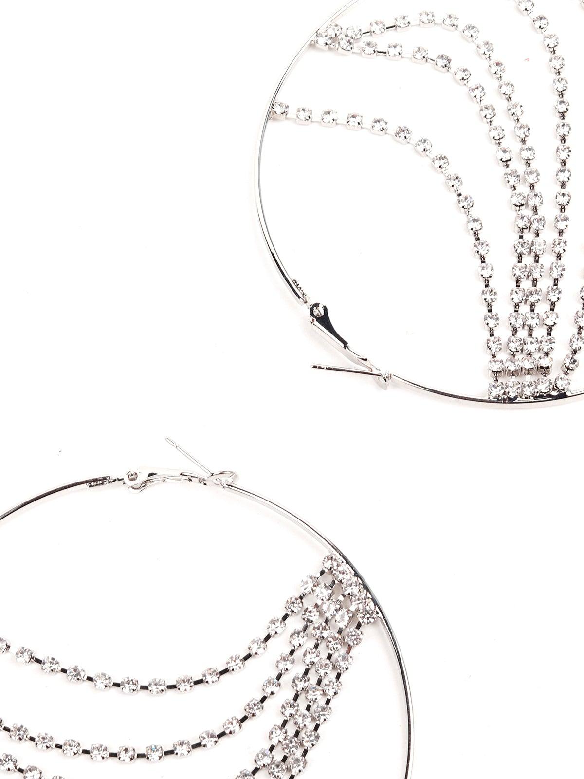 Women's Silver Hoop Earrings With Crystal Strings Embedded - Odette