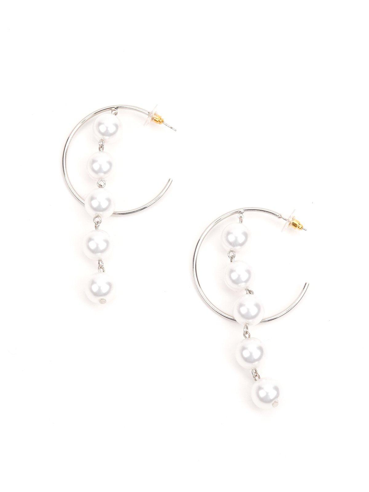 Women's Silver Hoop Earrings With Pearls - Odette