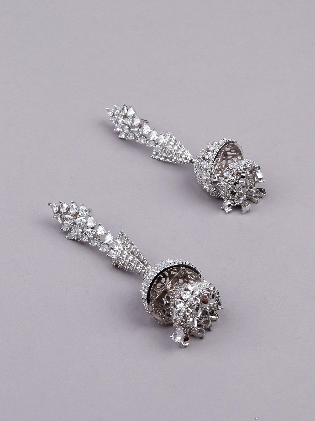 Women's Silver Jhumka Embellished Statement Earrings - Odette