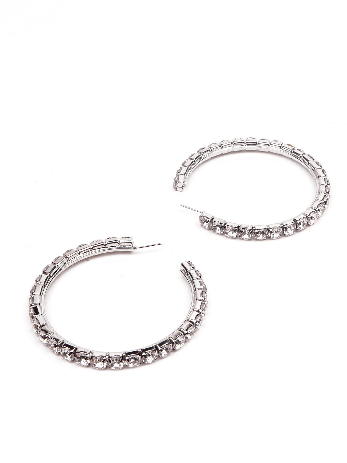 Women's Silver-Studded Hoop Earring - Odette