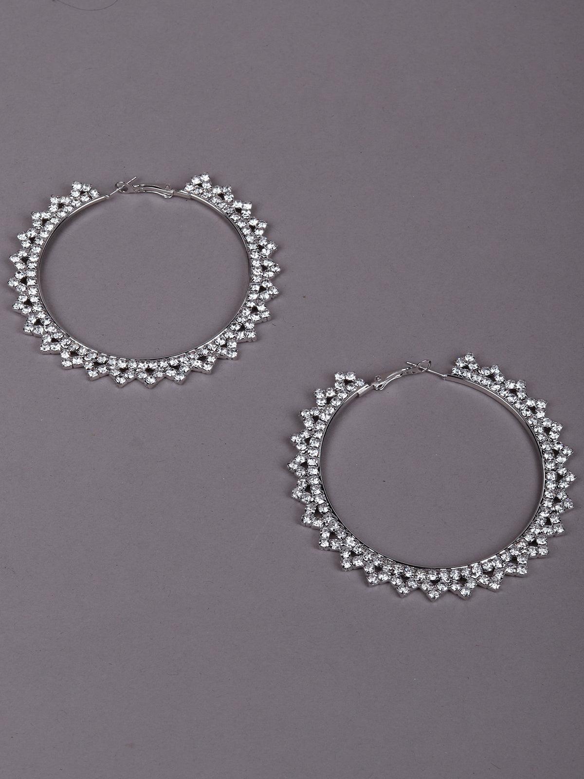 Women's Silver-Studded Royal Hoop Earrings - Odette