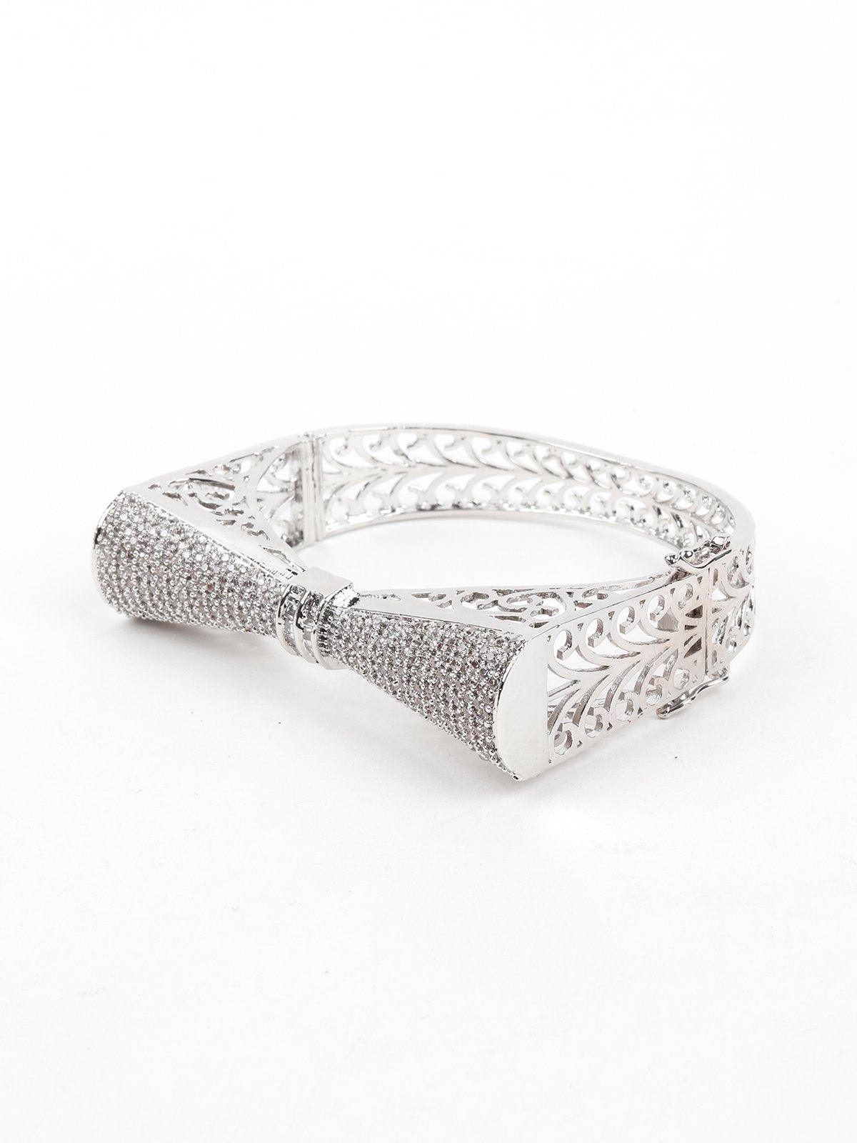 Women's Silver-Tone Crystal-Embellished Bow-Shaped Bracelet - Odette