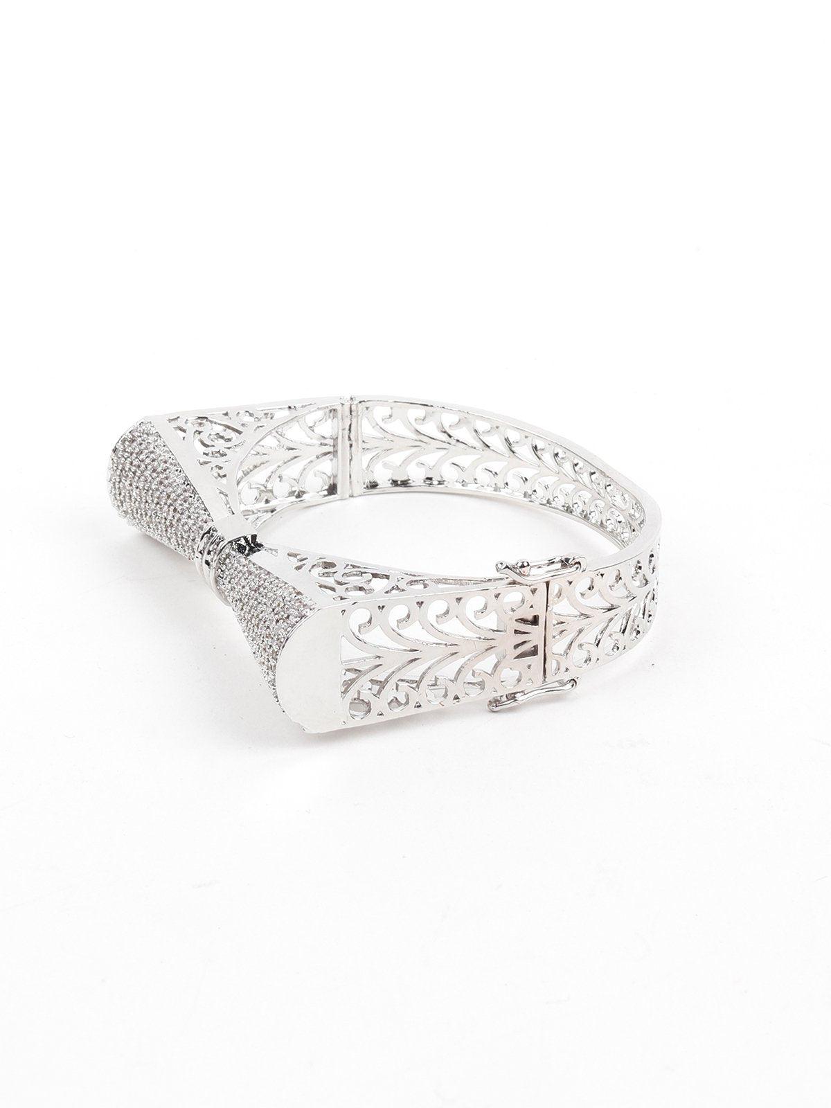 Women's Silver-Tone Crystal-Embellished Bow-Shaped Bracelet - Odette