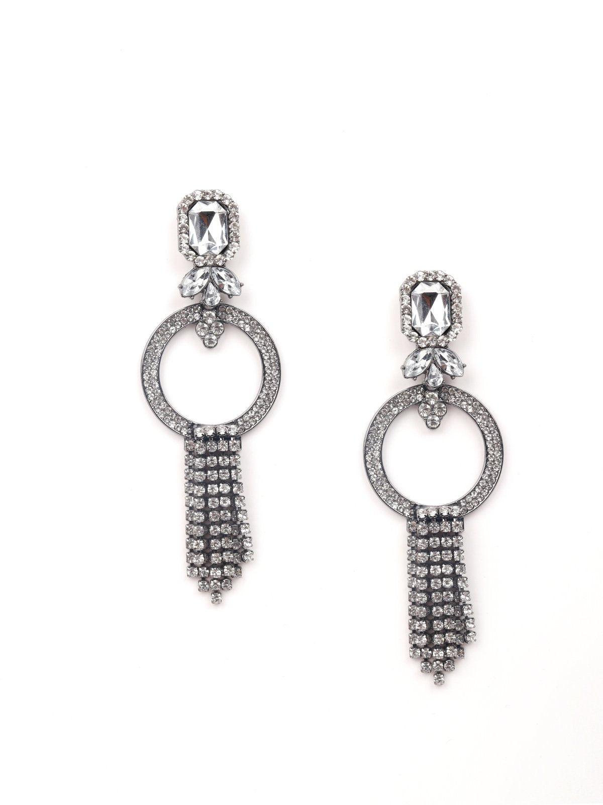 Women's Silver-Tone Hoop With Tassels Earrings - Odette