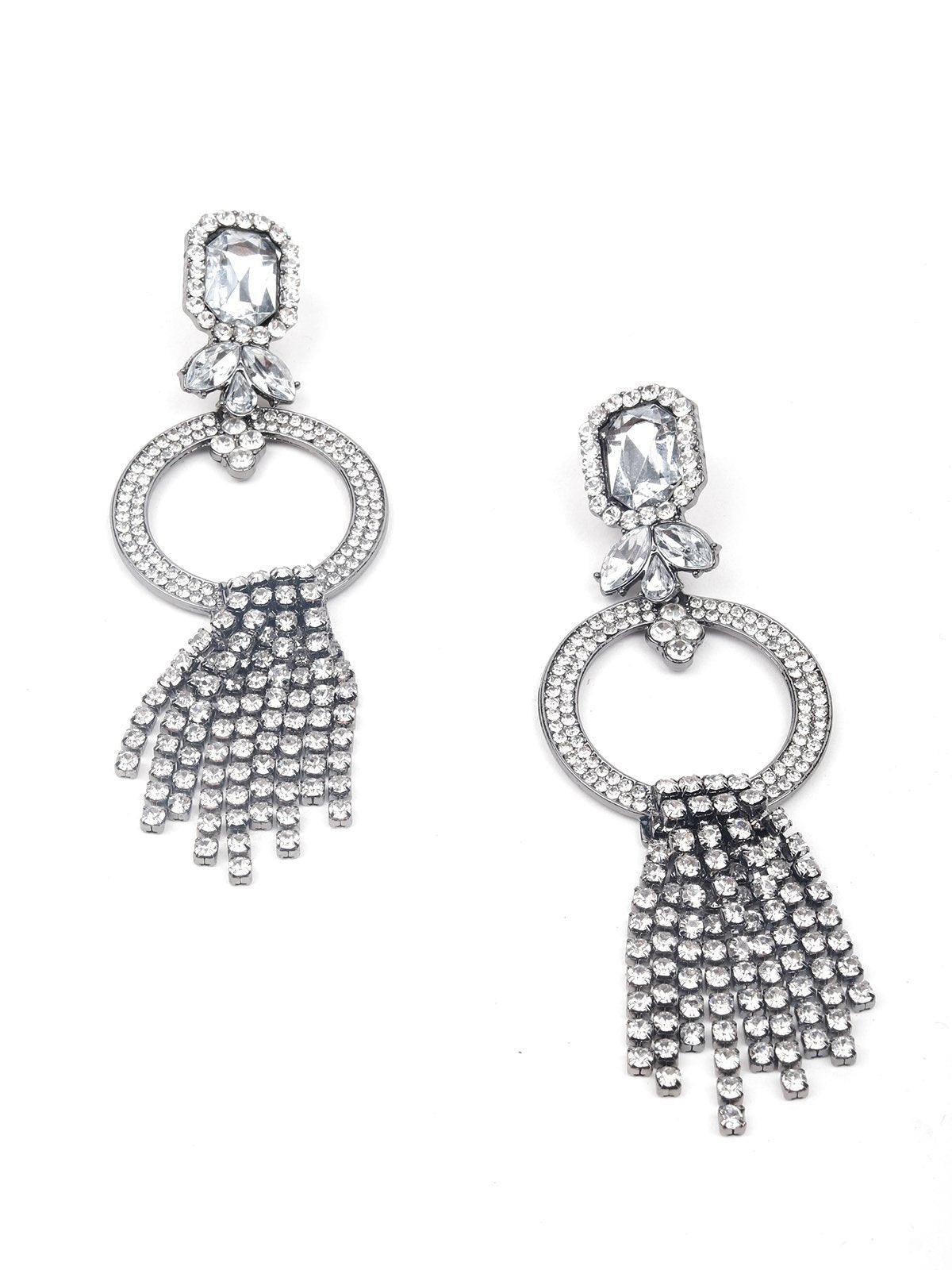 Women's Silver-Tone Hoop With Tassels Earrings - Odette