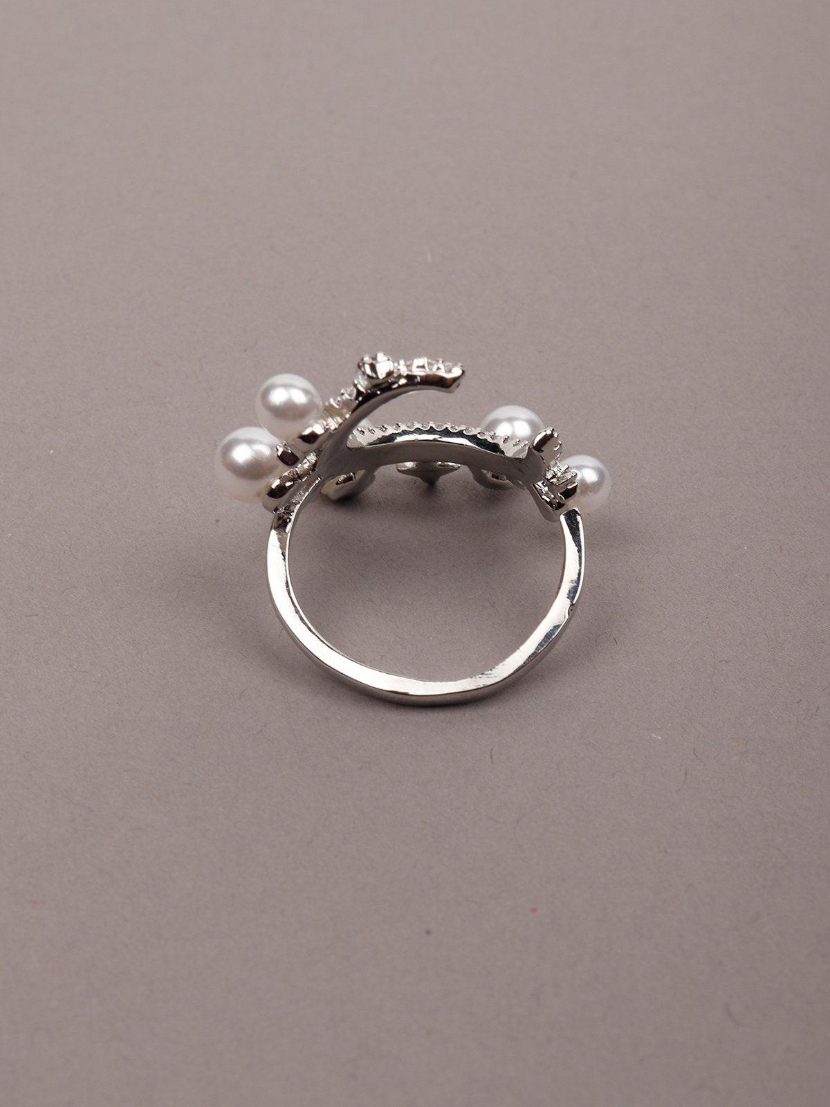 Women's Silver Tone Pearls & Crystal Ring - Odette