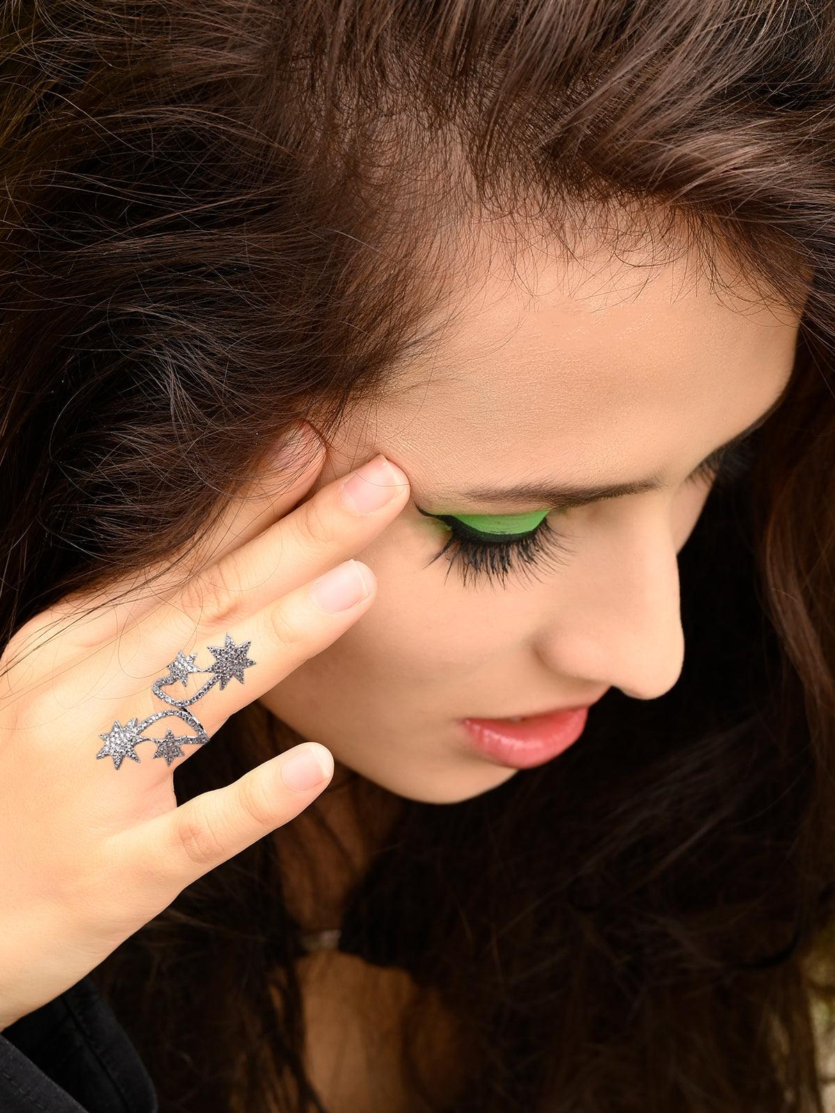 Women's Silver Toned Star-Shaped Finger Ring - Odette