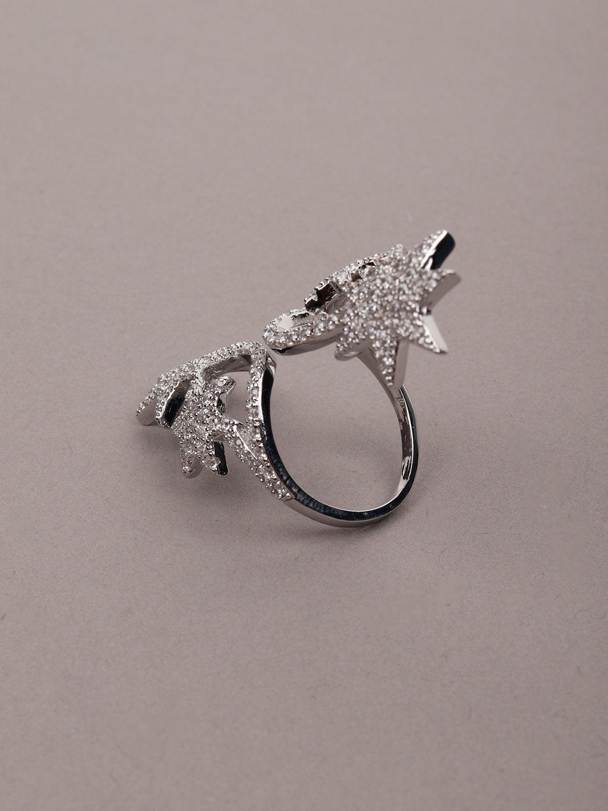 Women's Silver Toned Star-Shaped Finger Ring - Odette