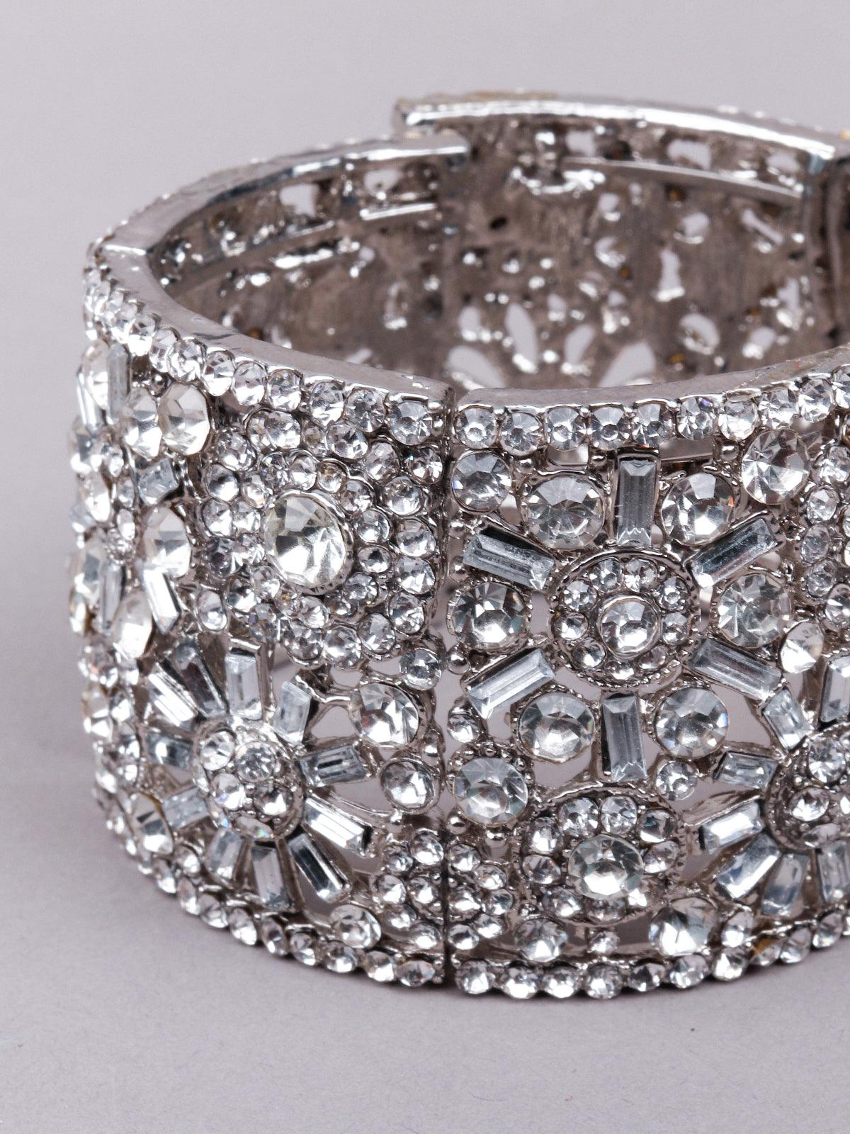 Women's Silver Wide Sparkling Silver Bracelet - Odette