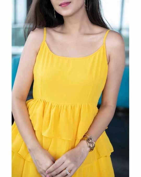 Women's Yellow Ruffle Short Dress (1pc set) - Label Shaurya Sanadhya