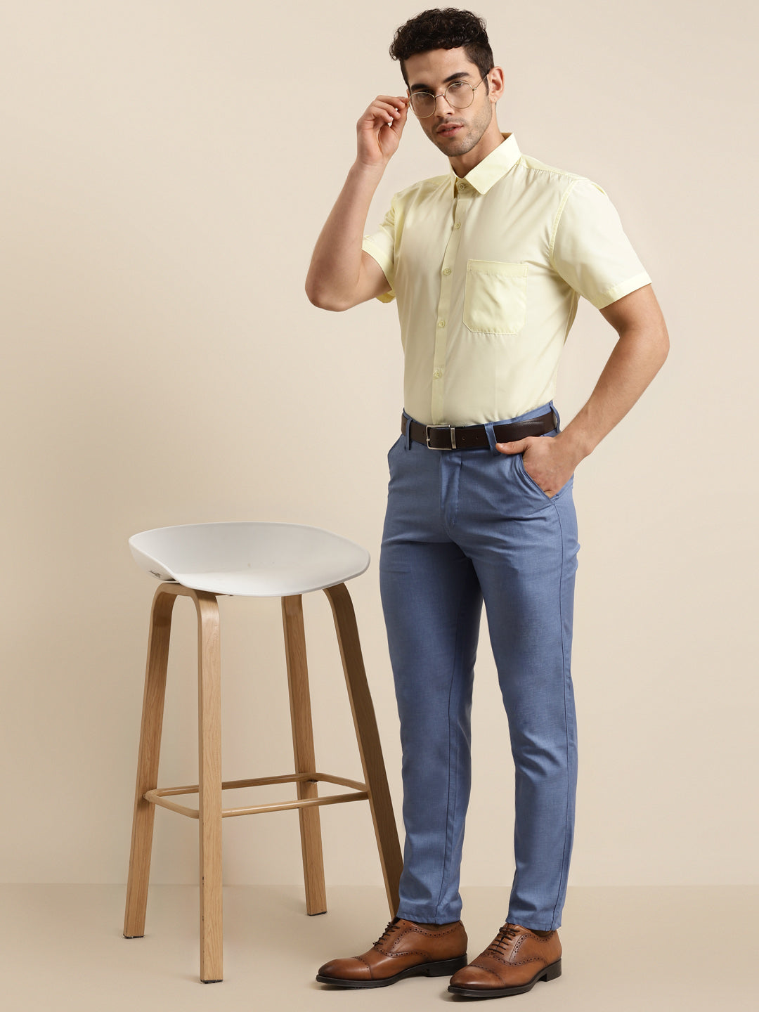 Men's Cotton Yellow Half sleeves Casual Shirt