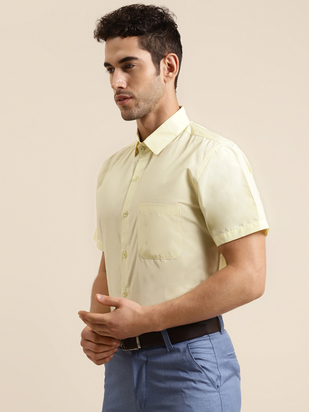 Men's Cotton Yellow Half sleeves Casual Shirt