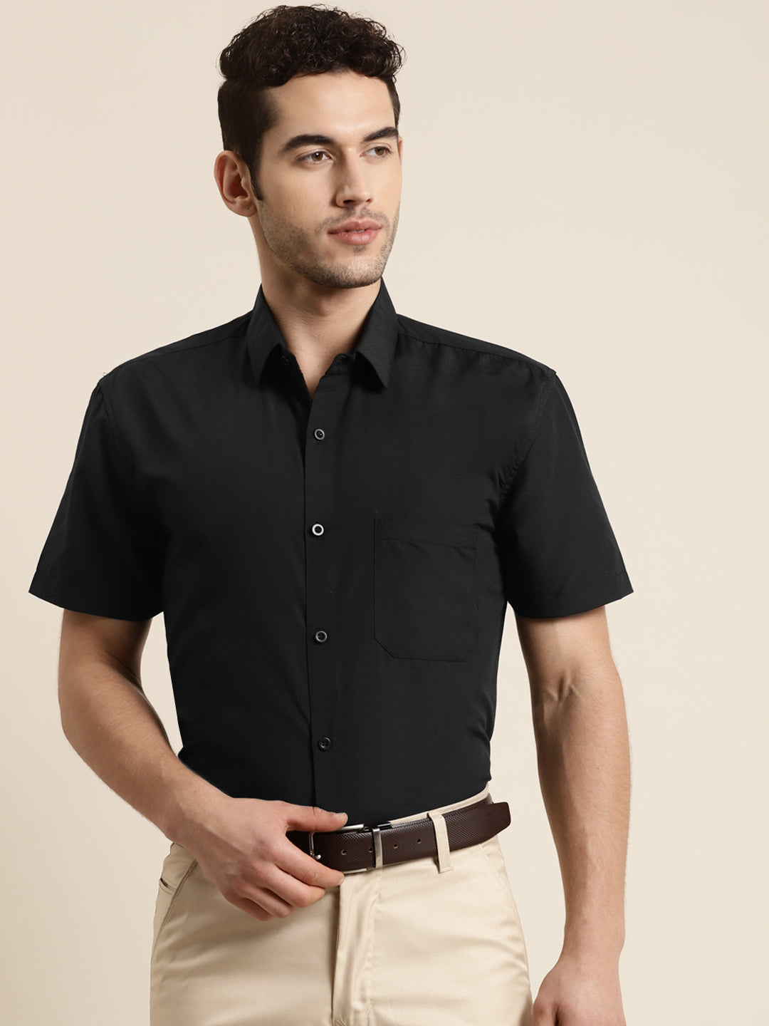 Men's Cotton Black Half sleeves Casual Shirt