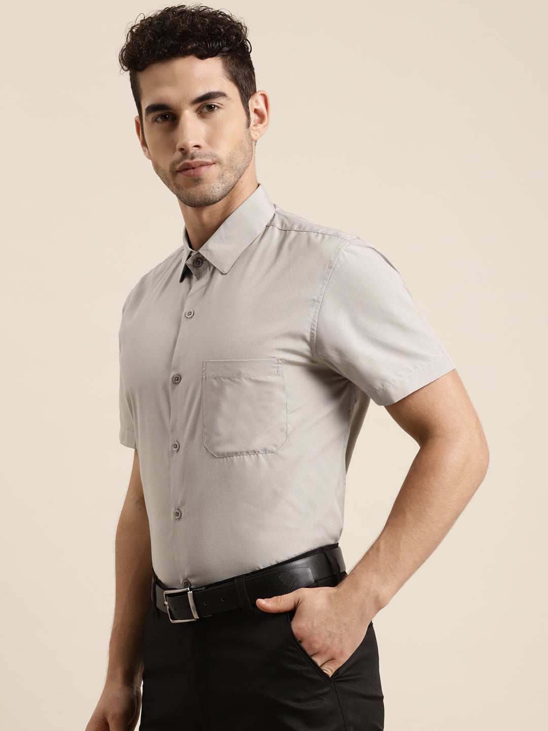 Men's Cotton Light Brown Half sleeves Casual Shirt