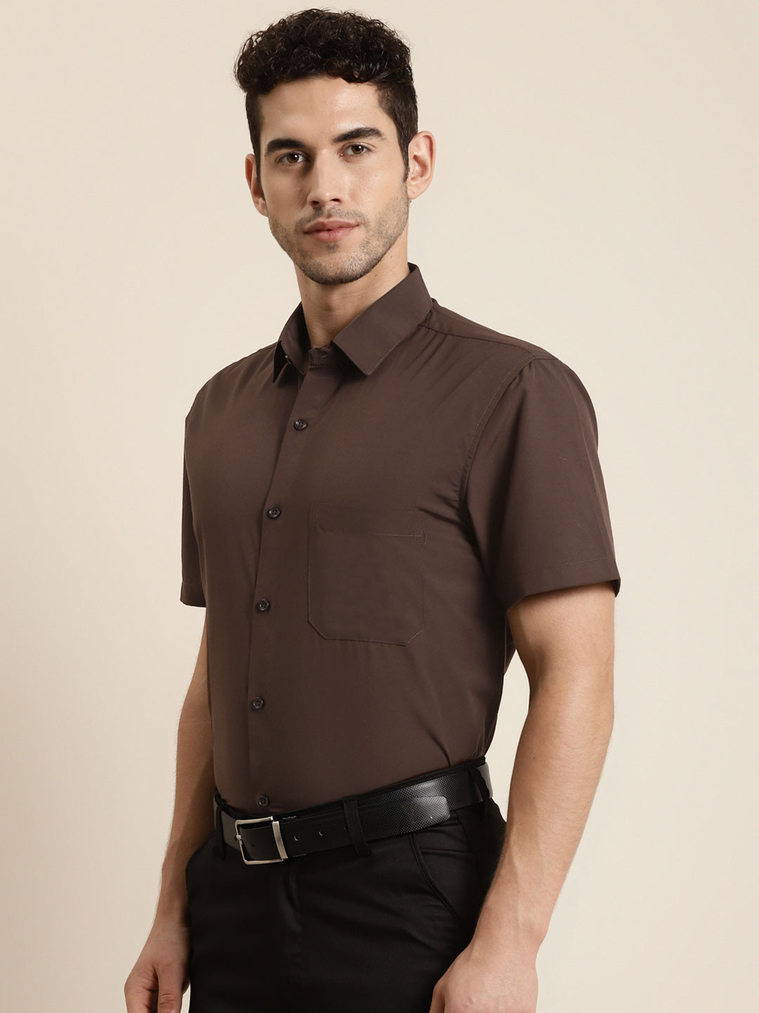 Men's Cotton Brown Half sleeves Casual Shirt