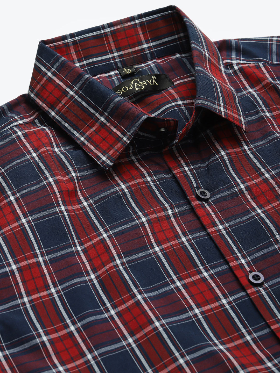 Men's Cotton Red & Navy Half sleeves Casual Shirt