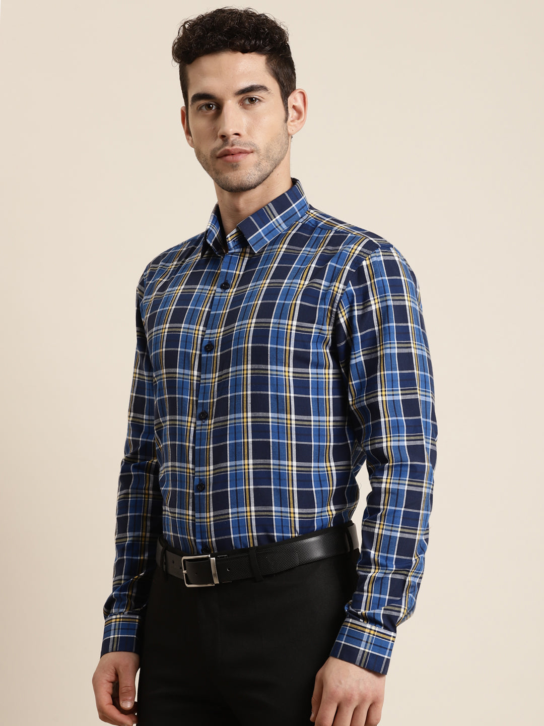 Men's Cotton Royal blue & Navy Blue Casual Shirt