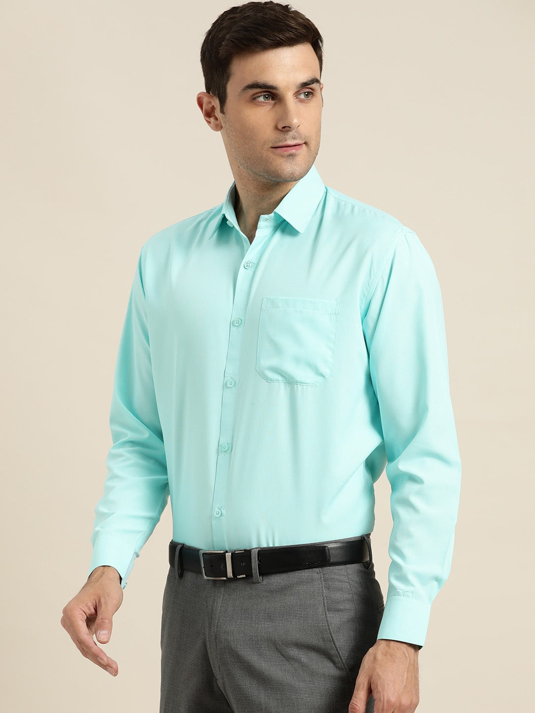 Men's Cotton Turquoise Blue Casual Shirt