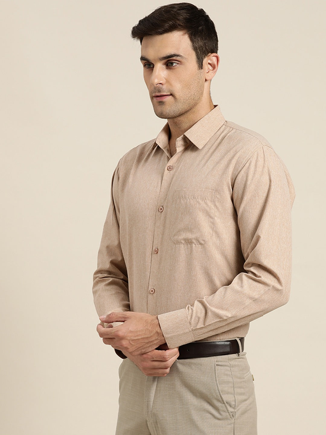 Men's Cotton Beige Casual Shirt