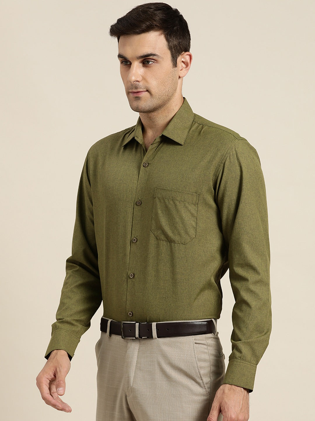 Men's Cotton Olive Green Casual Shirt