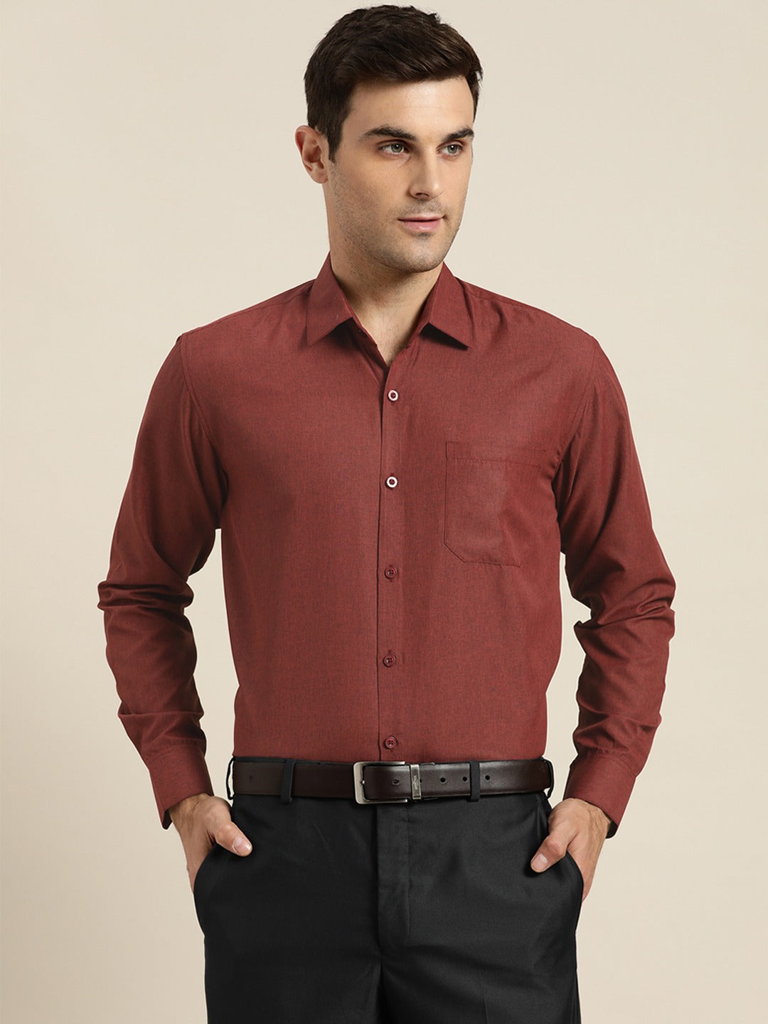 Men's Cotton Maroon Casual Shirt