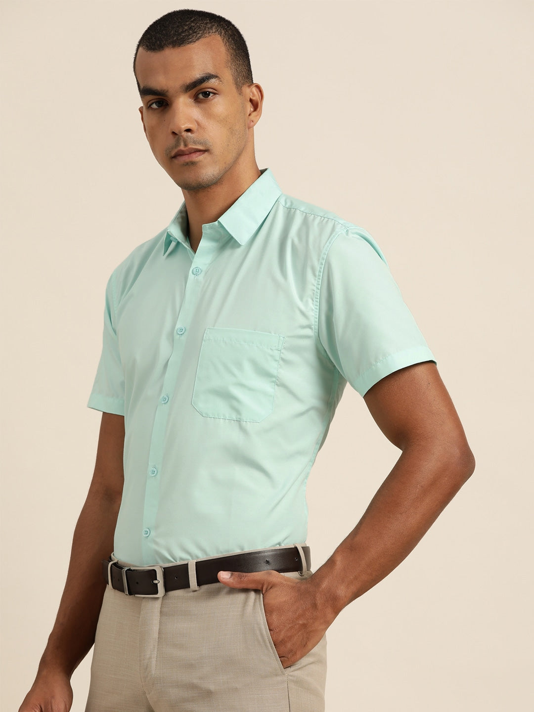 Men's Cotton Light Green Classic Formal Shirt - Sojanya