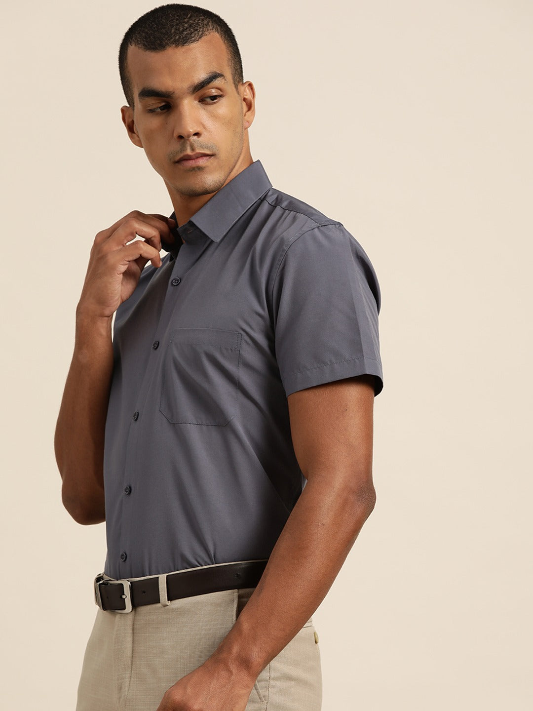 Men's Cotton Charcoal grey Classic Formal Shirt - Sojanya