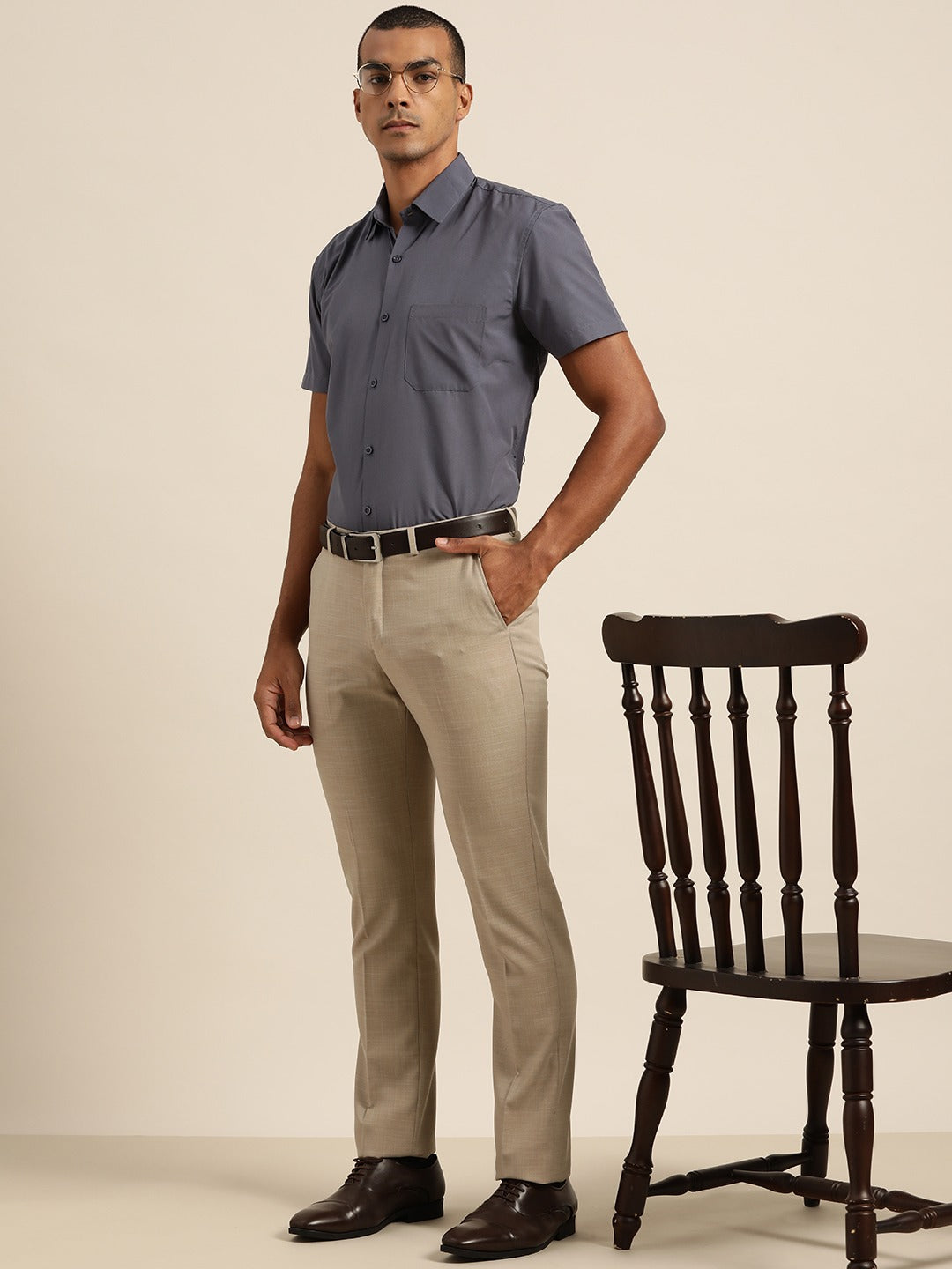 Men's Cotton Charcoal grey Classic Formal Shirt - Sojanya