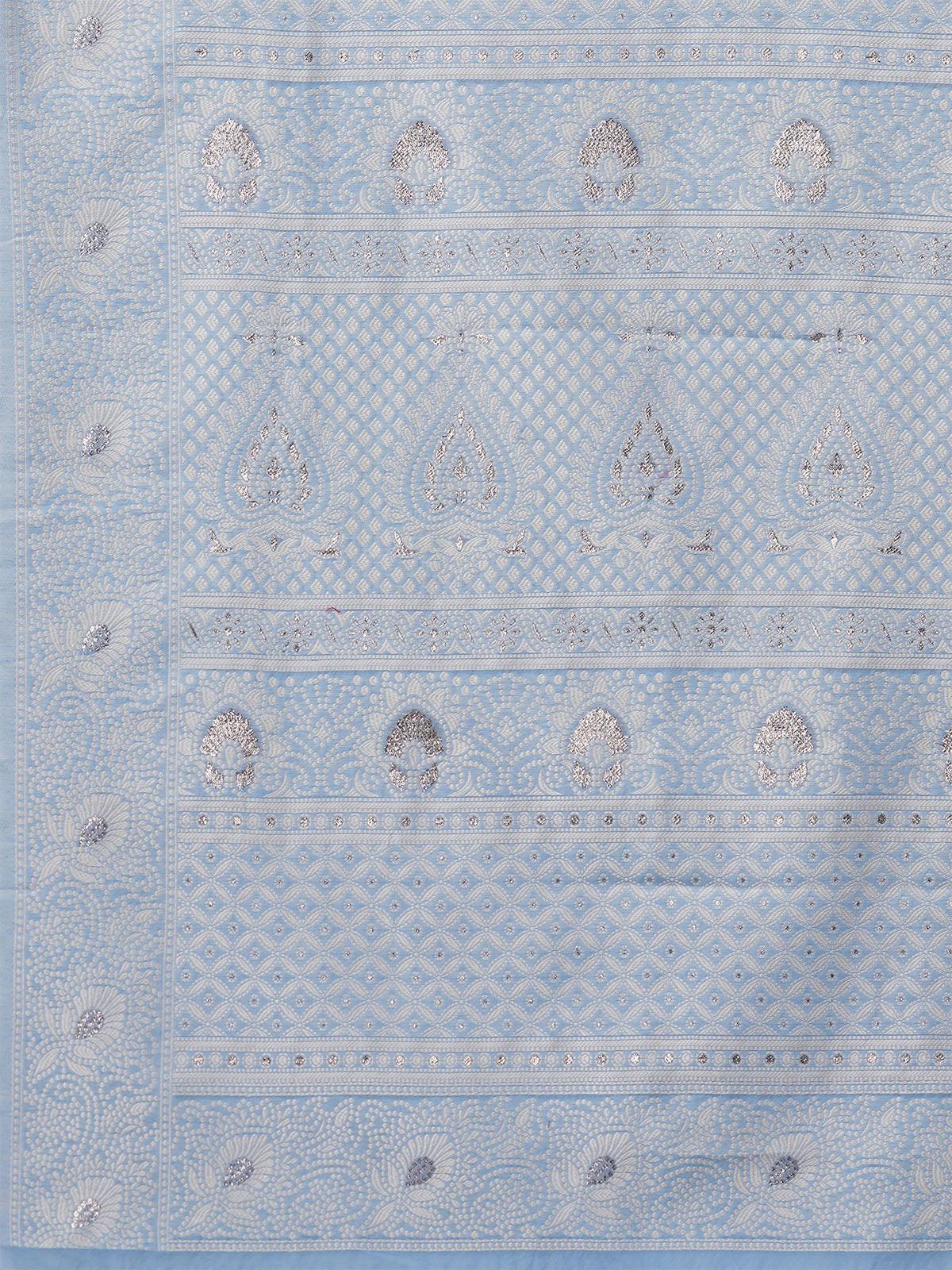 Women's Sky Blue Festive Silk Blend Woven Design Saree With Unstitched Blouse - Odette