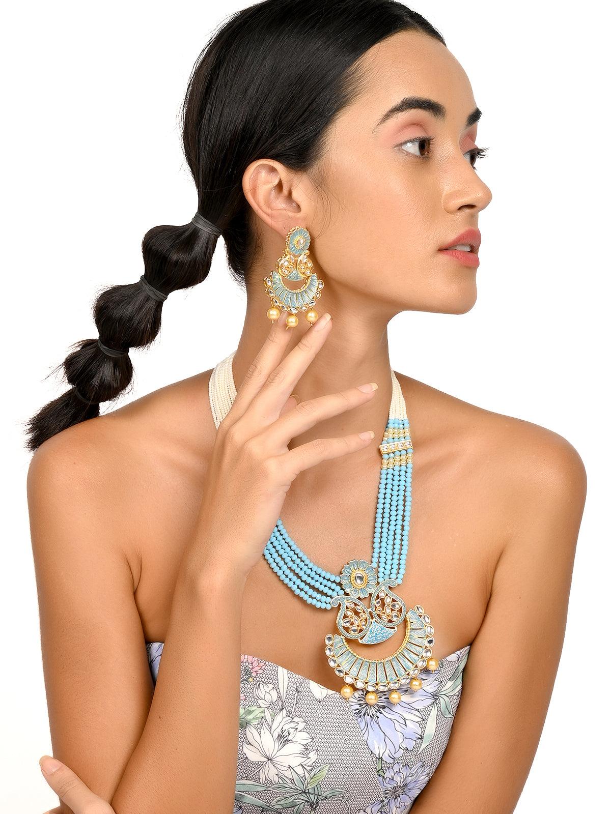 Women's Sky Blue Gorgeous Pendant Necklace Set For Women - Odette