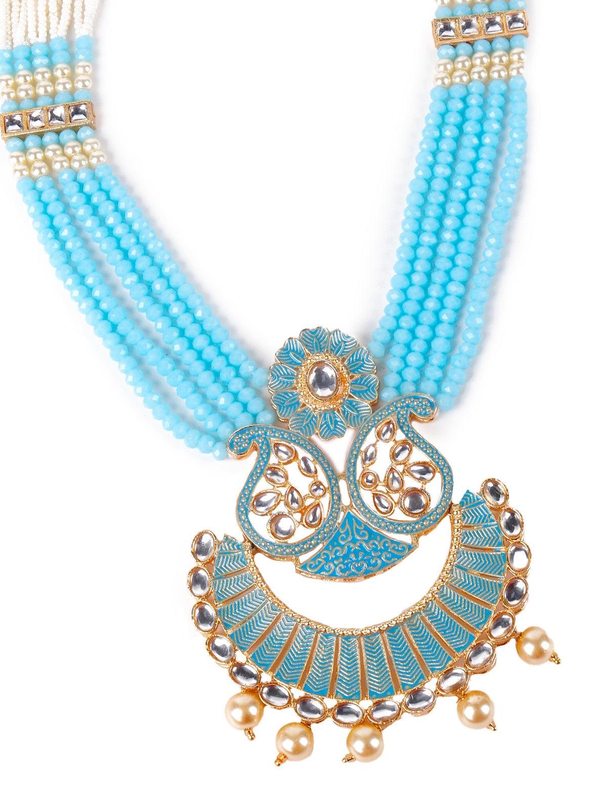 Women's Sky Blue Gorgeous Pendant Necklace Set For Women - Odette