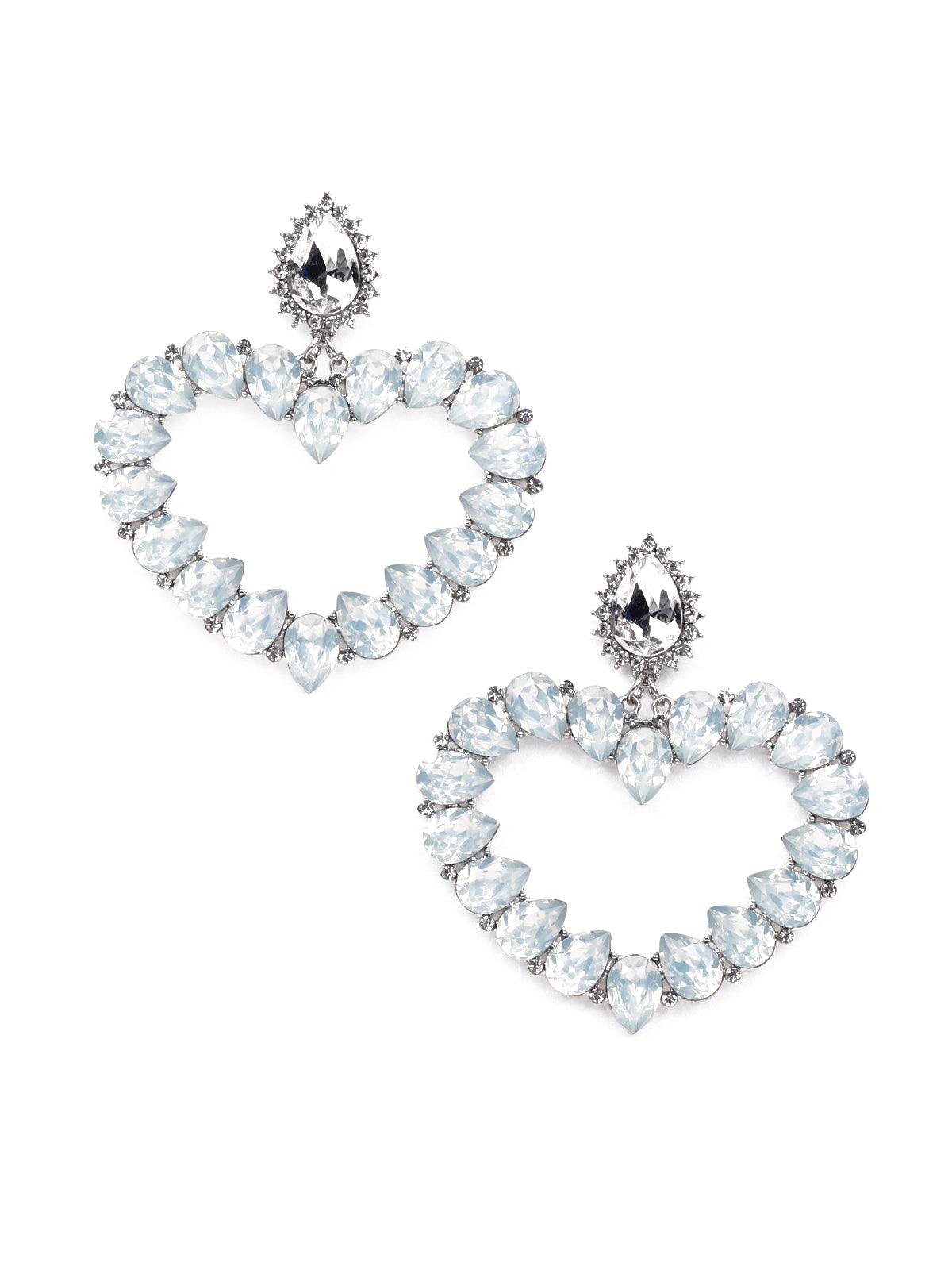 Women's Soft Silver Heart Shaped Sparkling Earrings - Odette