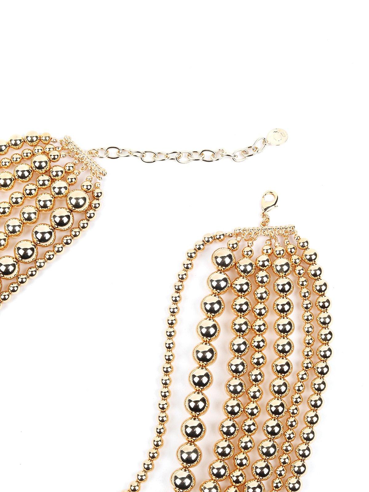 Women's Sparking Multi-Strands Gold Beaded Necklace With Earrings. - Odette