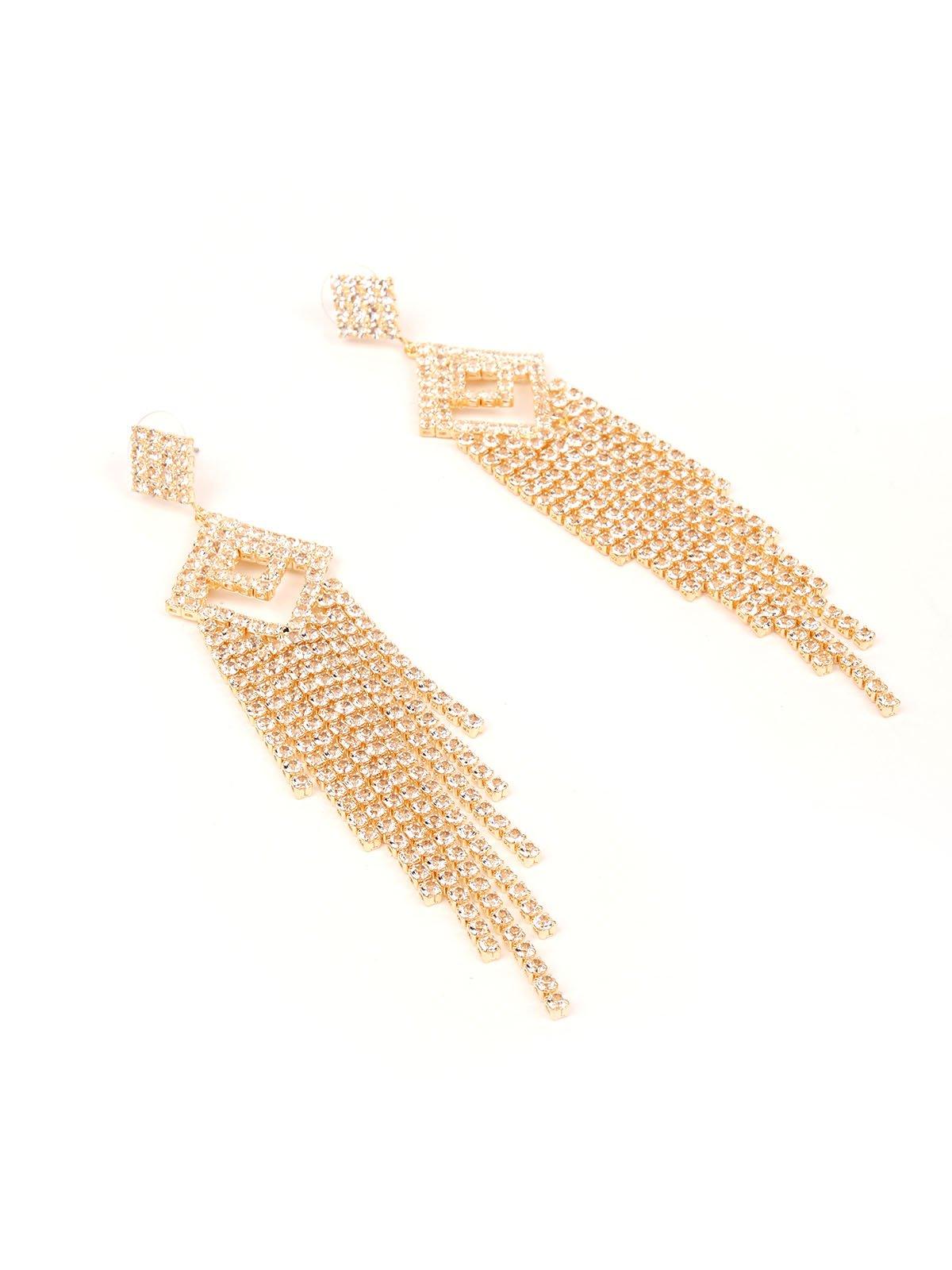 Women's Sparkling Diamond-Shaped Crystal Drop Tassel Earrings - Odette