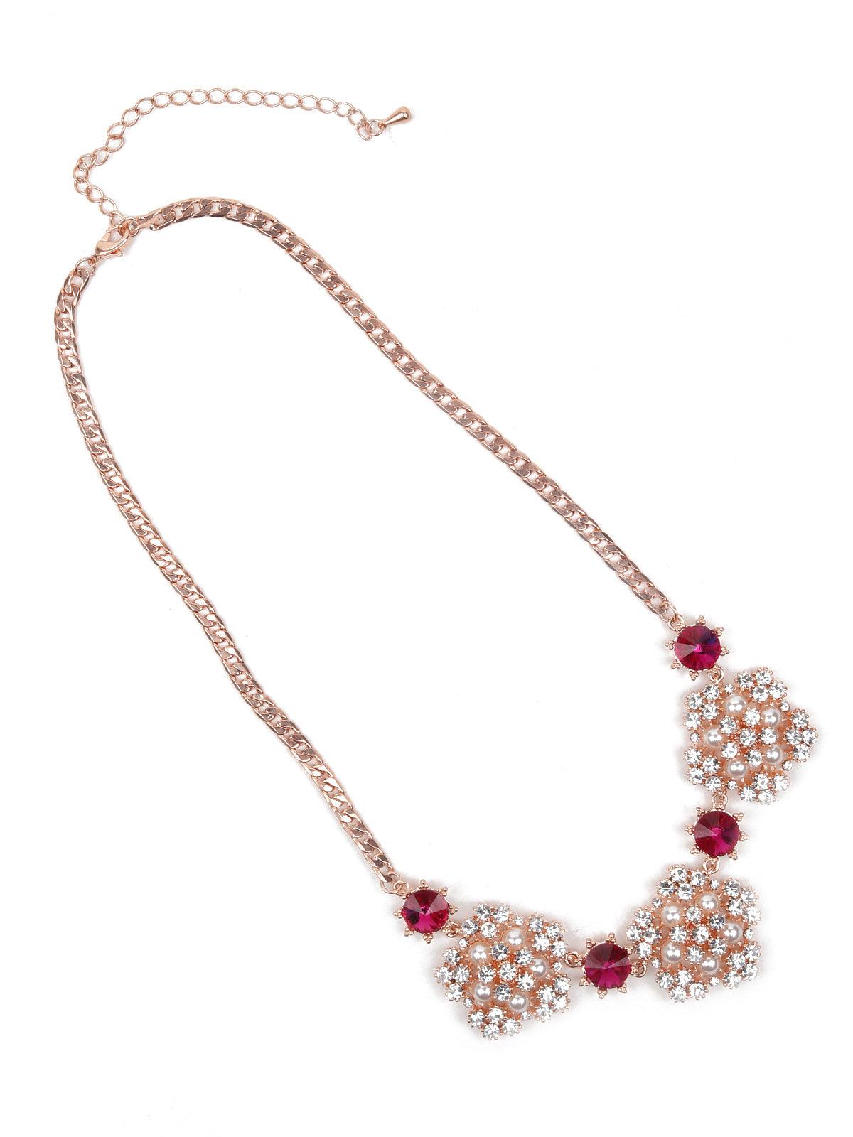Women's Sparkling Gold Tone Necklace With Red Coloured Stones - Odette